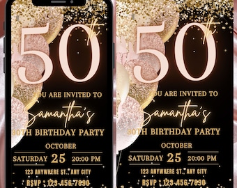 Digital 50th Birthday Invitation For Women, Editable 50th Invite Evite, Virtual Rustic Fifty Party Invite For Her, Birthday Invite For Her