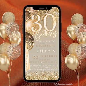 Invito per trentesimo compleanno, invito per il 30° compleanno, trentesimo modello di invito elettronico, invito con messaggio di testo, invito digitale, invito con telefono cellulare