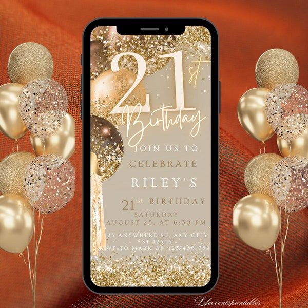 Digital Twenty One 21st Birthday Invitation Template 21th Electronic Birthday Invite Rose Gold Birthday Invitation, Editable Text Message