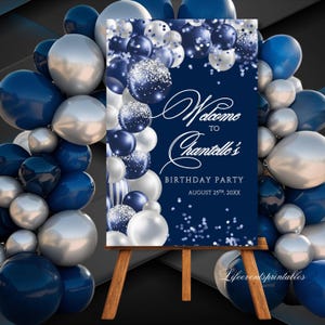 Happy Birthday Banner Mit Blauem Hintergrund - 180x110 Cm, Mit Seil, Für Fotohintergrund & Partydeko
