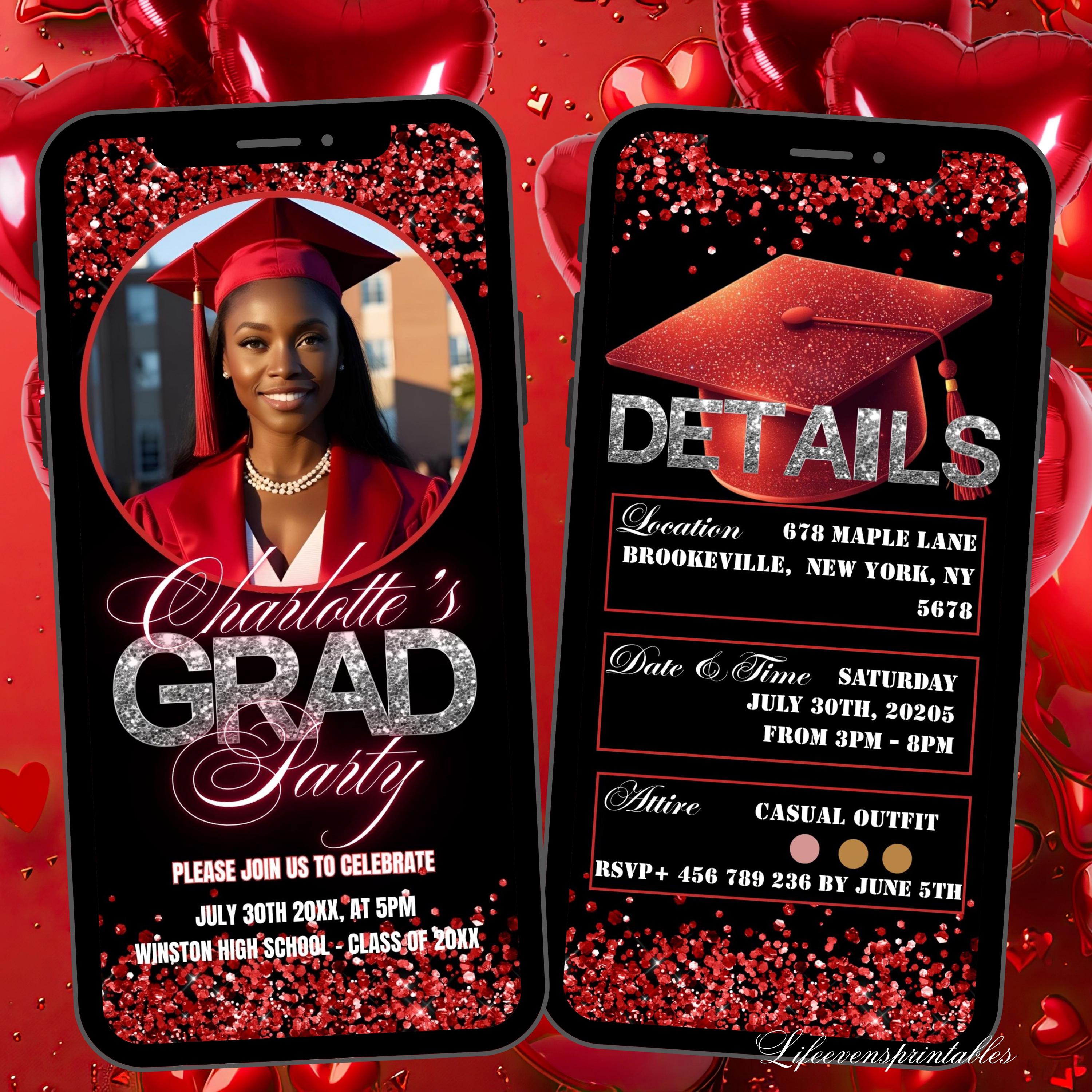 Graduation Website Invite Digital Graduation Ceremony Invitation Template Modern RED, Multiple ...
