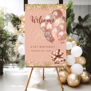 ANY AGE Birthday Welcome Sign Birthday Welcome Poster Blush Pink Glitter Sparkly Instant Digital Download Editable Welcome Signage decor