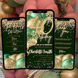 40TH Green Gold Birthday Invitation Template Animated, 40Th Birthday Invite, E-vite Neon Glittery Text Birthday Digital Mobile Phone Evite