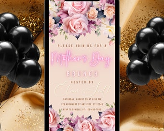 Editable Mothers Day Brunch Invitation Template, Mother's Day Invite, Digital Text Pink Floral Mothers Day Invitation, Mother's Day Evite