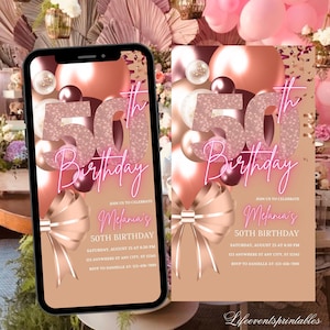 Digital 50th Birthday Invitation For Women, Editable 50th Invite Evite, Rose Gold Fifty Party Invite For Her, Birthday Invite For Her