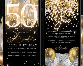 Digital 50th Birthday Invitation For Women, Editable 50th Invite Evite, Virtual Rustic Fifty Party Invite For Her, Birthday Invite For Her