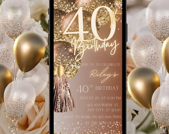 Forty Birthday Invitation, 40th Birthday invite, Fortieth E-Invite Template, Text Message Invitation, Digital Invite, Mobile Phone Evite