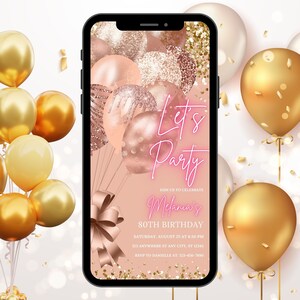 Digital Birthday Invitation Template, Electronic Birthday Invitation Rose Gold, Digital Download, Text Message Invite, Editable Text ANY AGE image 3
