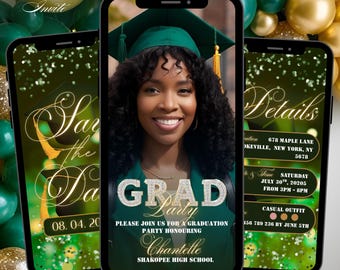 Invitación de graduación ecológica, anuncio digital de la generación de 2025, invitación animada de graduación universitaria, video de graduación de secundaria con Evite