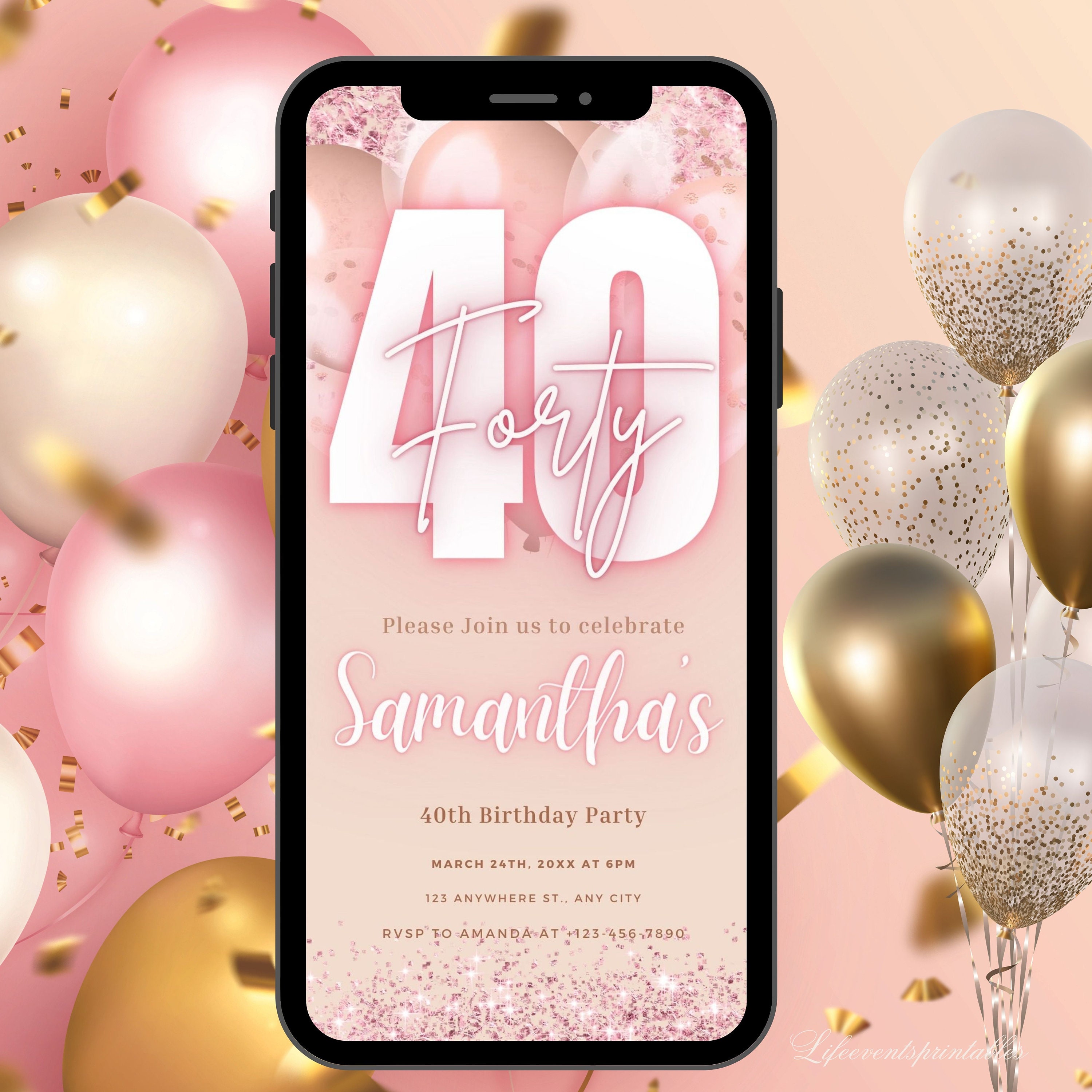 Forty Birthday Invitation, 40th Birthday Invite, Fortieth E-invite ...