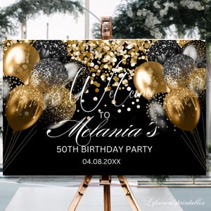 ANY AGE Birthday Welcome Sign Birthday Welcome Poster Black, Gold Glitter Sparkle Instant Digital Download Editable Welcome Signage decor