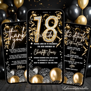 Modèle d'invitation d'anniversaire 18e anniversaire animé, 18e anniversaire, E-vite texte pailleté néon anniversaire téléphone portable numérique Evite