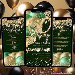 60TH Green Gold Birthday Invitation Template Animated, 60Th Birthday Invite, E-vite Neon Glittery Text Birthday Digital Mobile Phone Evite