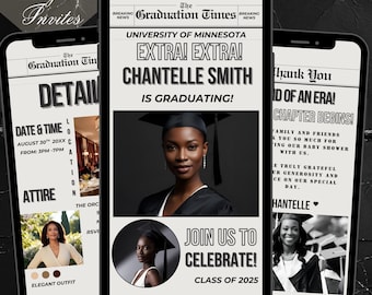 Digital Graduation Newspaper Invitation Template, Graduation Party Evite Editable Graduation Newspaper Announcement Graduation Flyer Ecard