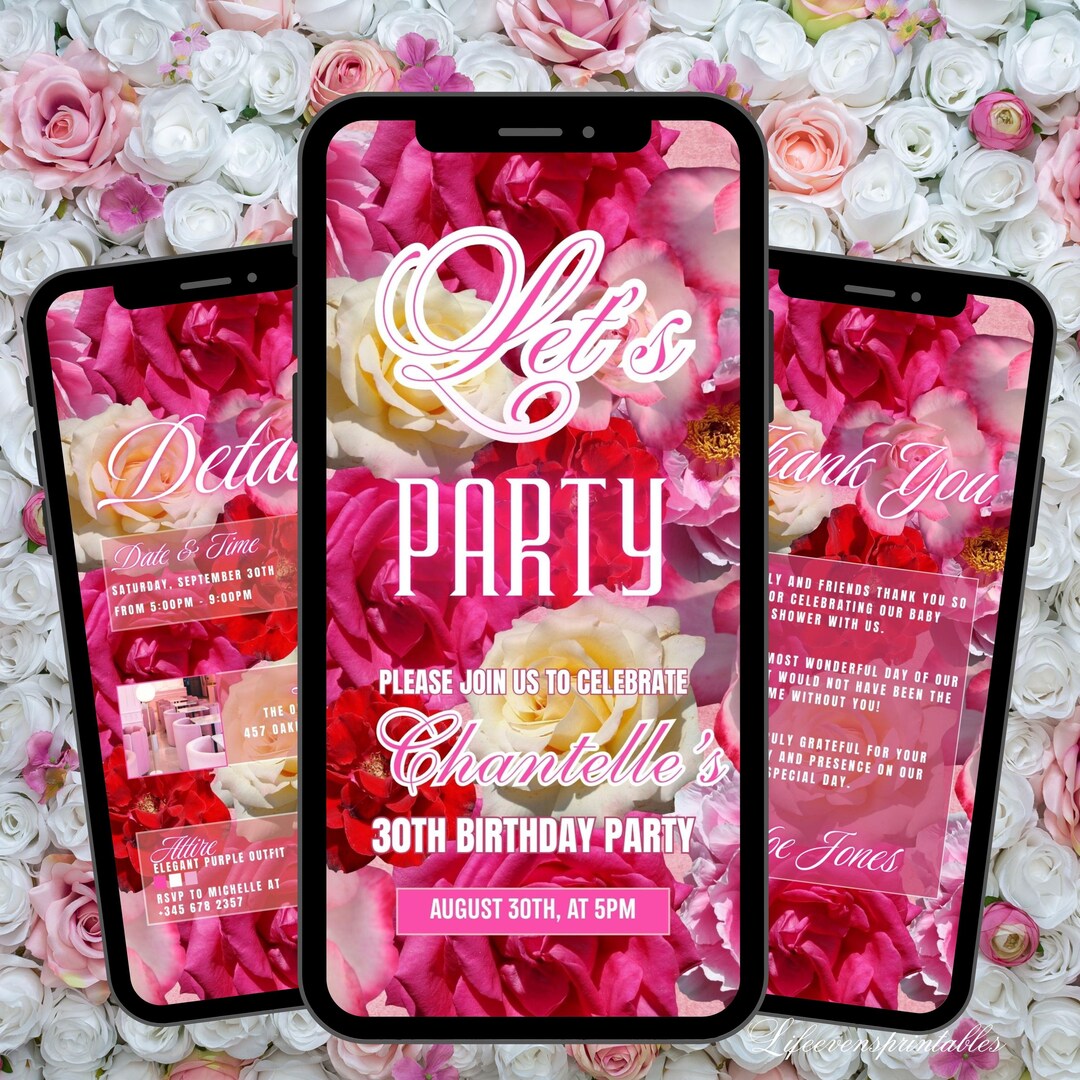 Floral Birthday Invitation Template Pink, Digital Dinner Invite ...