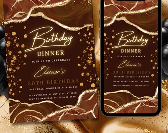 Printable AGATE Birthday Invitation Template BRONZE Birthday Party Evite Any Age Electronic Neon Text Birthday ECARD Instant Download