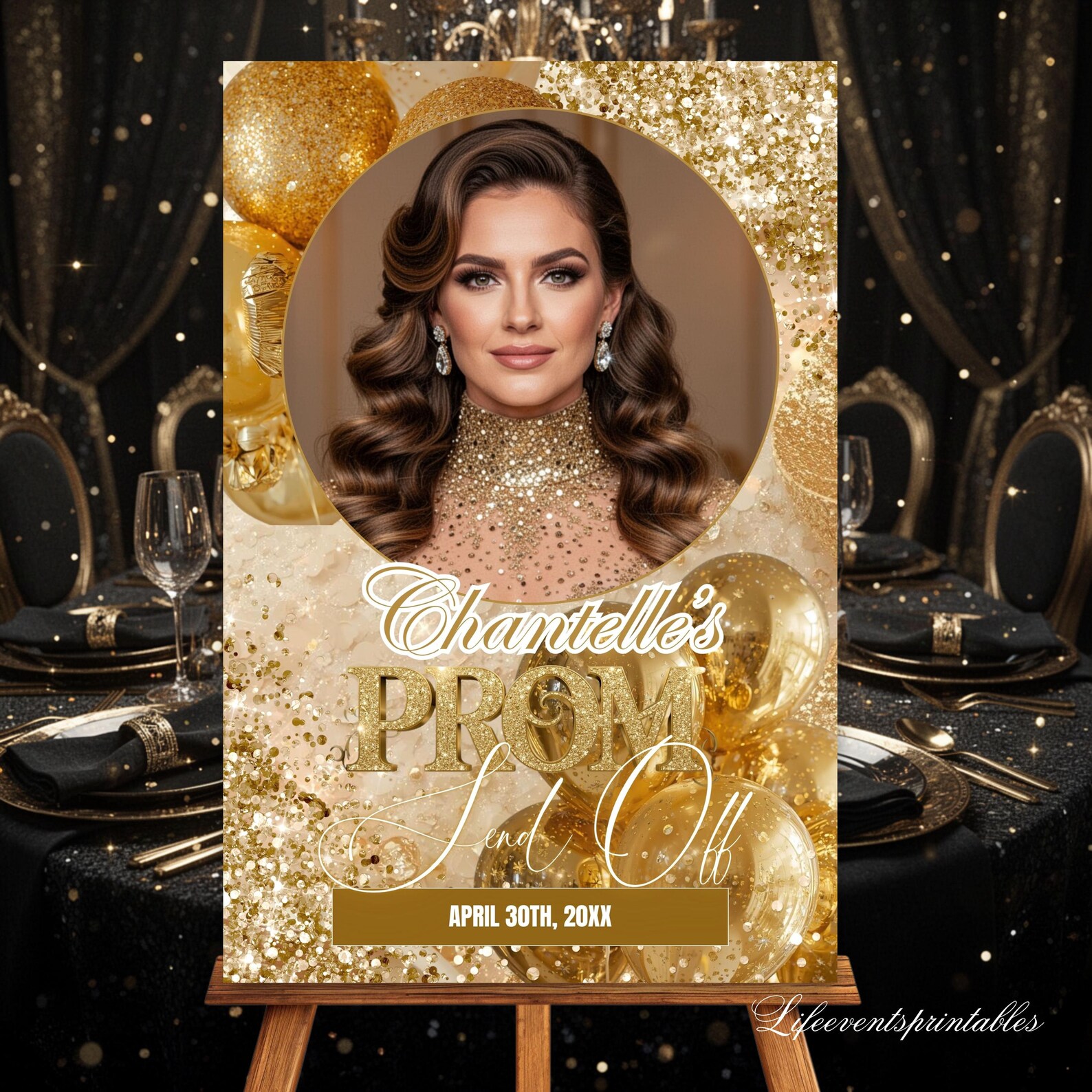 Editable Prom Send off Welcome Party Sign Template Gold, Gold Balloon ...