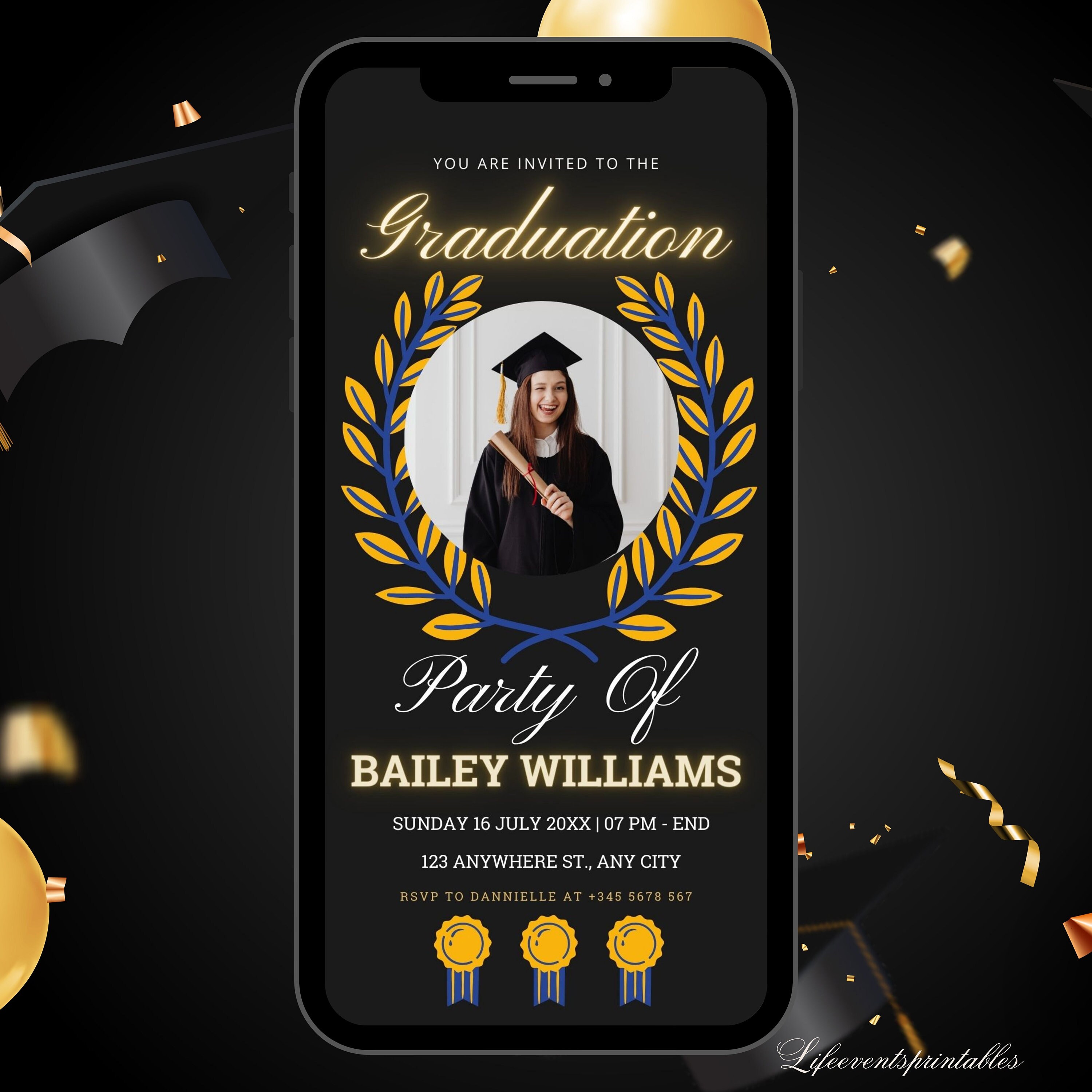 Digital Graduation Invitation Editable Template Grad Announcement Class