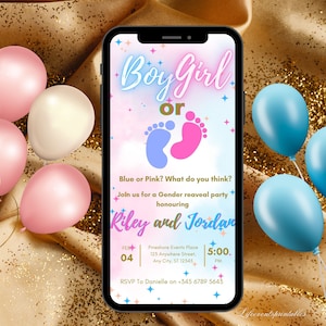 Digital Gender Reveal Invitation, Electronic Gender Reveal Evite, Balloon Gender Reveal, Baby Shower Party Invitation, Instant Download