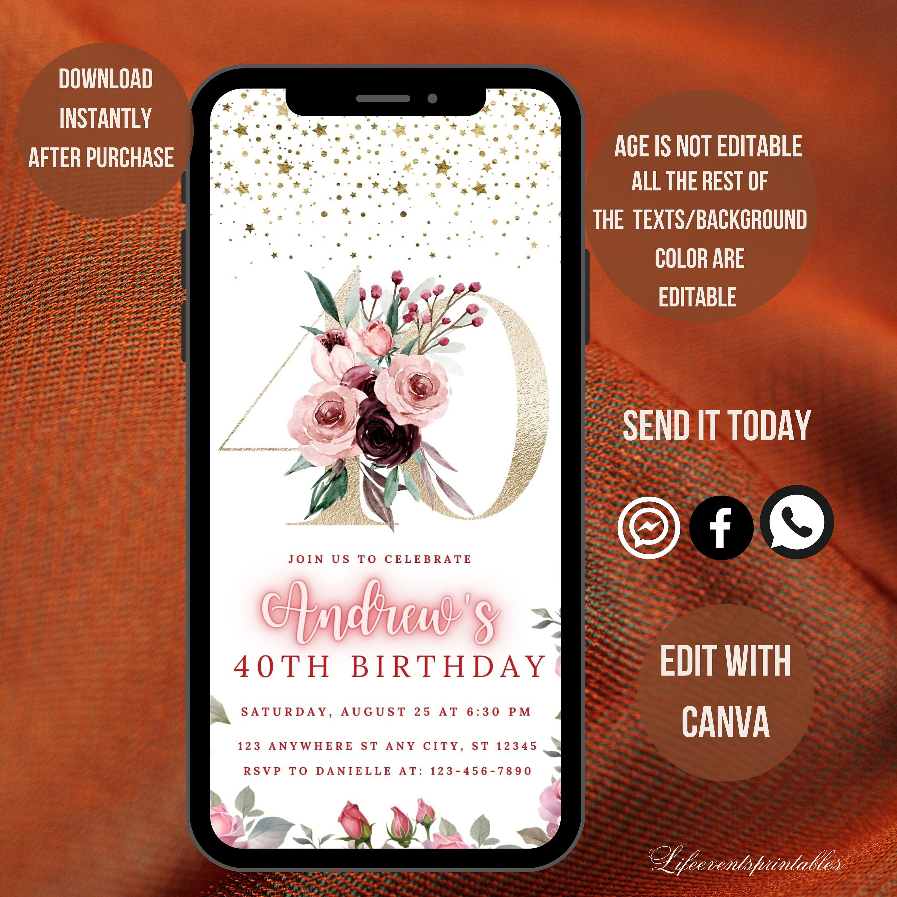 Forty Birthday Invitation, 40th Birthday Invite, Fortieth E-invite ...