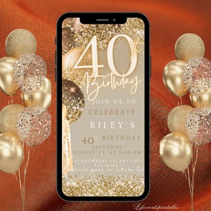 Vierzig Geburtstagseinladung 40. Geburtstag einladen, E-Invite Vorlage, Textmitteilungseinladung, digitale Einladung, Handy Evite