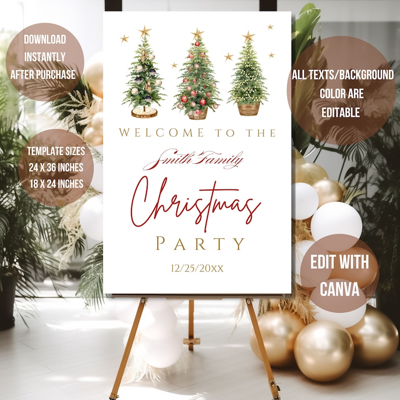 Christmas Welcome Sign Template, Holiday Welcome Poster, Printable ...
