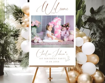 Editable Photo Birthday Welcome Sign Template, First Birthday Printable Minimalist Welcome Poster, Modern 1st Birthday, Instant Download