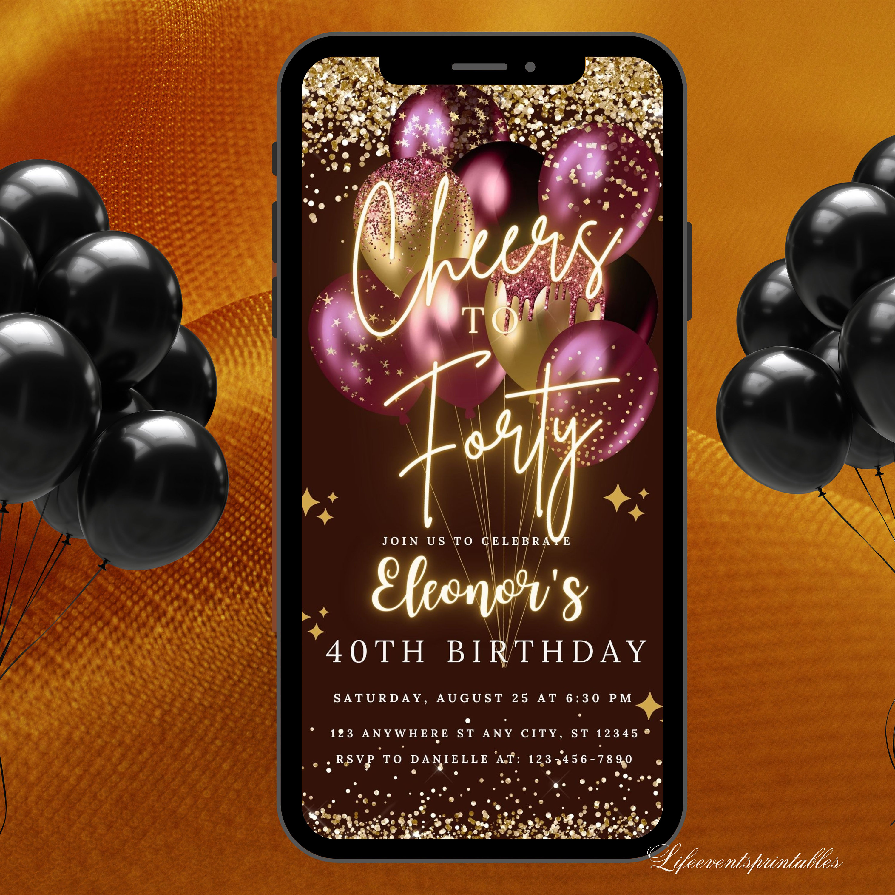 Digital 40th Birthday Invitation For Women, Editable 40th Invite Evite, Virtual Rustic Forty Party Invite For Her, Birthday Invite For Her