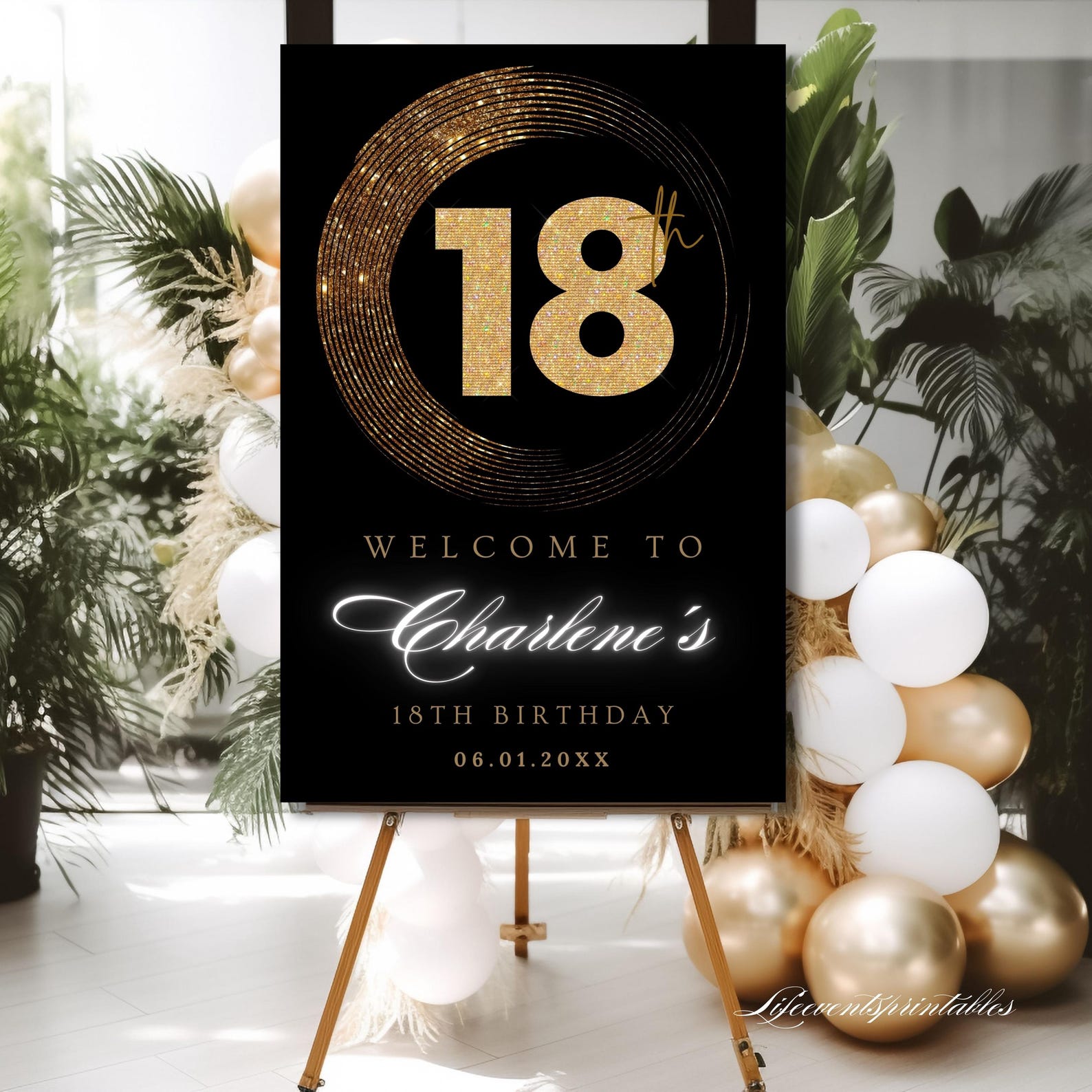 18th Birthday Welcome Sign Template Welcome Poster Black Glittery ...