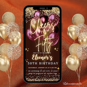 Invito digitale per il 50esimo compleanno per le donne, Invito modificabile per il 50esimo invito, Invito virtuale per una festa dei cinquanta rustici per lei, Invito di compleanno per lei