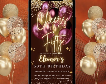 Digital 50th Birthday Invitation For Women, Editable 50th Invite Evite, Virtual Rustic Fifty Party Invite For Her, Birthday Invite For Her