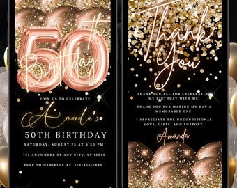 Digital 50th Birthday Invitation For Women, Editable 50th Invite Evite, Virtual Rustic Fifty Party Invite For Her, Birthday Invite For Her