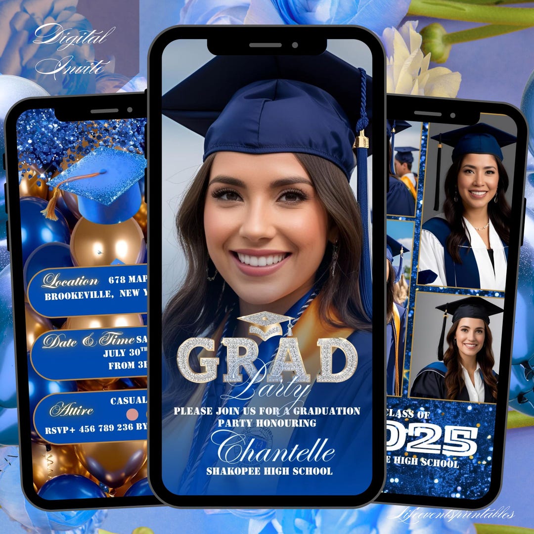 Digital Graduation Party Class of 2025 Invitation Blue, Animated ...