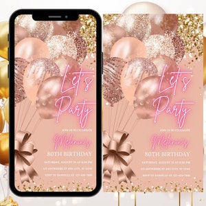 Digital Birthday Invitation Template, Electronic Birthday Invitation Rose Gold, Digital Download, Text Message Invite, Editable Text ANY AGE image 1