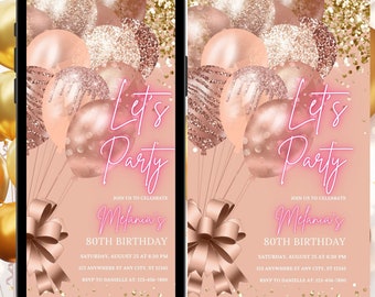 Digital Birthday Invitation Template, Electronic Birthday Invitation Rose Gold, Digital Download, Text Message Invite, Editable Text ANY AGE