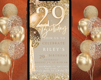 Twenty Ninth Birthday Invitation Template, 29thBirthday Invite, E-vite Template, Neon Glittery Text Birthday Digital Mobile Phone Evite