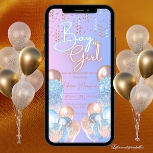 Digital Gender Reveal Invitation, Electronic Gender Reveal Evite, Balloon Gender Reveal, Baby Shower Party Invitation, Instant Download