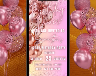 Digital Birthday Invitation Template, Electronic Birthday Invitation Rose Gold, Digital Download, Text Message Invite, Editable Text ANY AGE