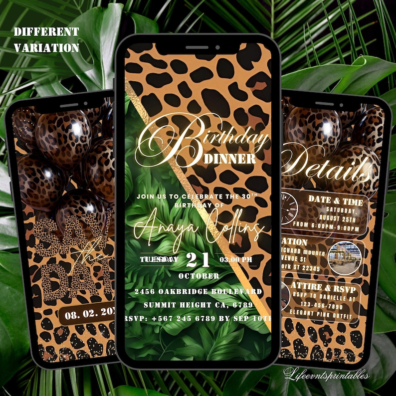 Cheetah Print Birthday Party Invitation Template, Digital Jungle Brunch ...