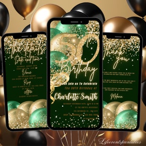 50. Geburtstag, 50. Geburtstag einladen, E-vite Neon glitzernder Text Geburtstag Digitales Handy Evite