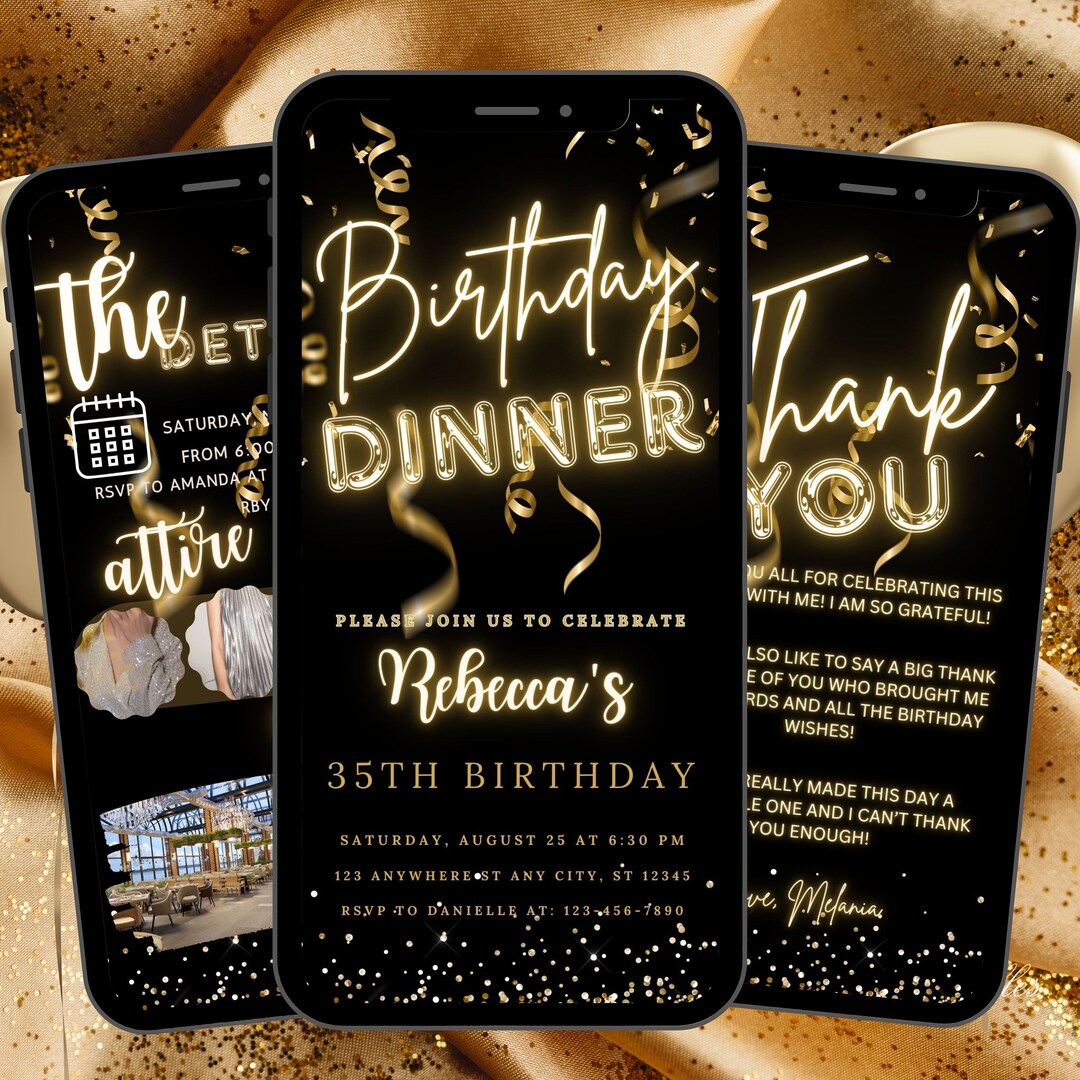 Digital Black Gold Birthday Invitation Template Animated Electronic ...