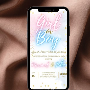 Digital Gender Reveal Invitation, Electronic Gender Reveal Evite, Balloon Gender Reveal, Baby Shower Party Invitation, Instant Download