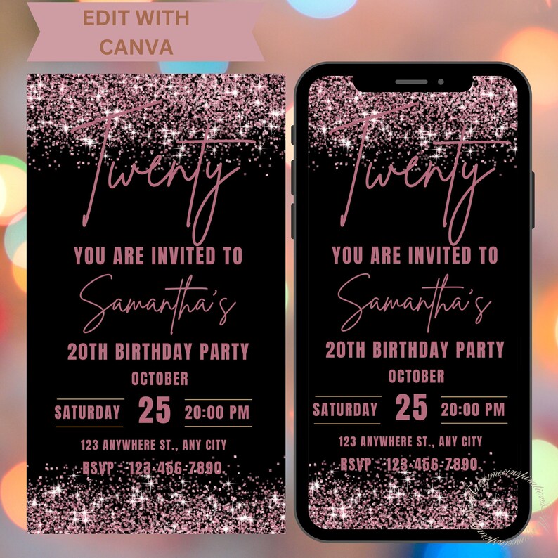 Digital Birthday Invitation Template, Electronic Birthday Invitation