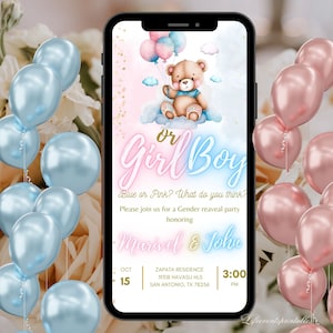 Invito digitale per rivelazione del sesso, invito elettronico per rivelazione del sesso, invito per rivelazione del sesso con palloncino, invito per festa di baby shower, download immediato