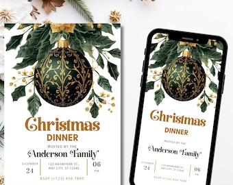 Christmas Invitation Template Greenery Floral Festive Ornament Invite Download