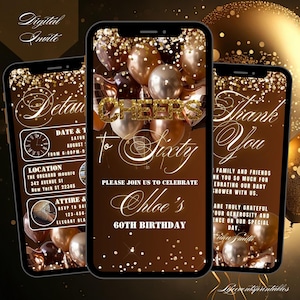 60TH Birthday Invitation Template, 60th Birthday Invite Gold, Sixtieth E-Invite Glitter Text Message Invitation Digital Mobile Phone Evite