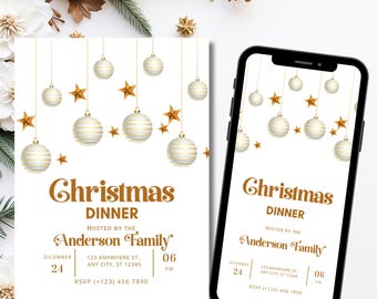 Christmas Invitation Template White Festive Ornament Invite Download
