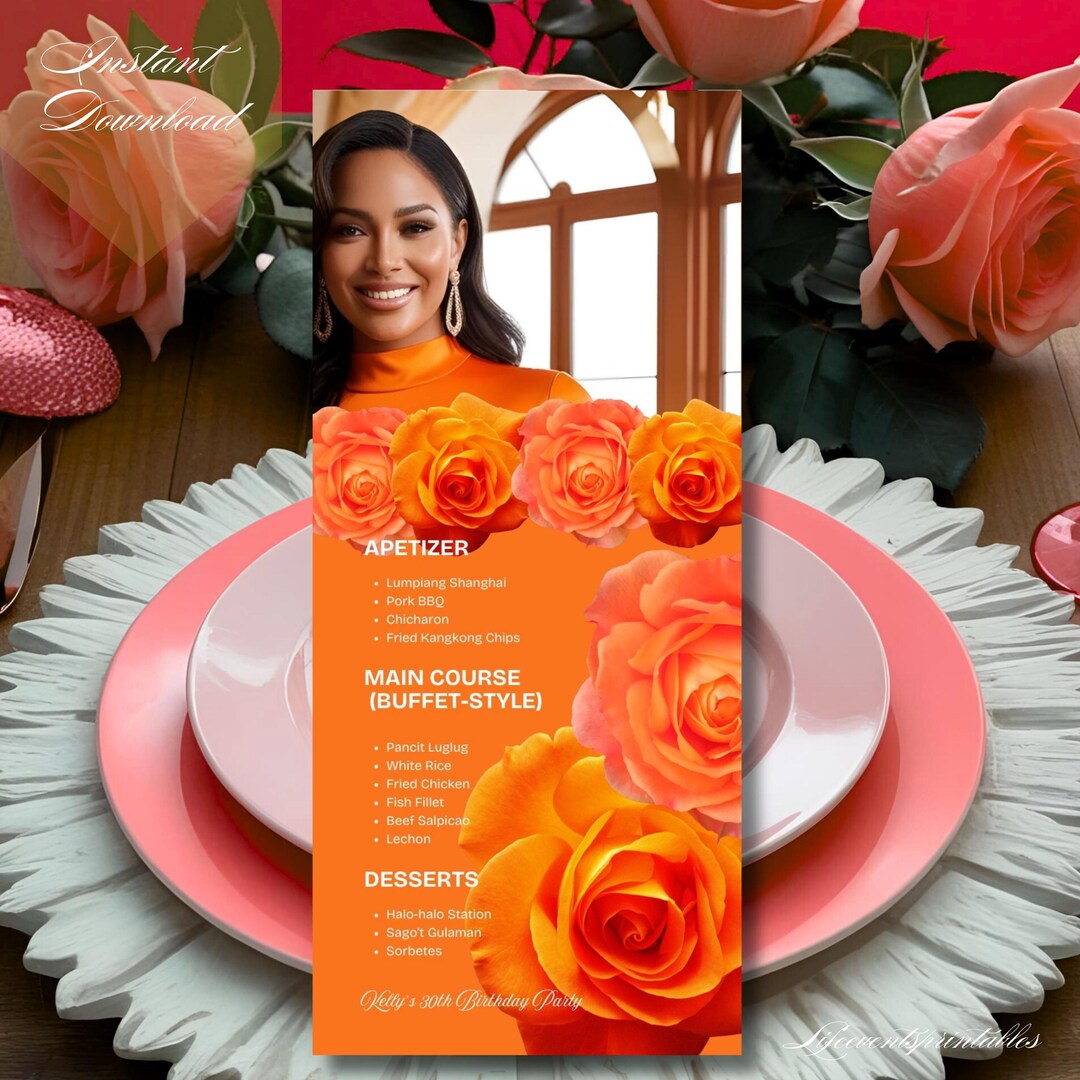 editable-photo-birthday-menu-template-orange-floral-printable-birthday