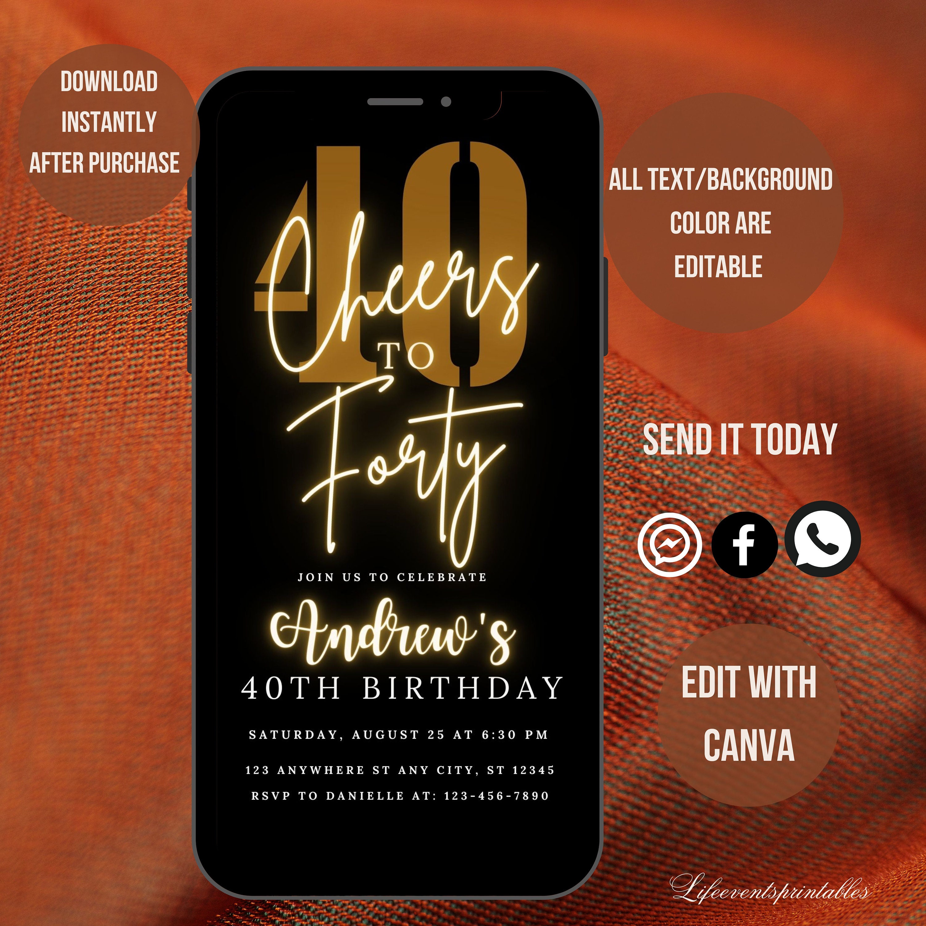 Forty Birthday Invitation, 40th Birthday Invite, Fortieth E-invite ...