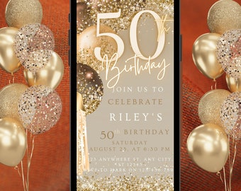 Digital 50th Birthday Invitation For Women, Editable 50th Invite Evite, Virtual Rustic Fifty Party Invite For Her, Birthday Invite For Her